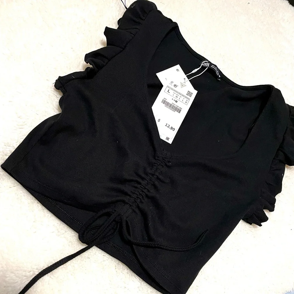 ZARA Womens ruffled sleeve crop top, size large - Picture 3 of 8